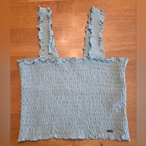 Hollister Light Green Smocked Ruffle Crop Tank